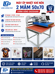 Máy Ép Nhiệt  Khí Nén 2 mâm 50X70cm - đầu nhiệt trượt, chính hãng Gaoshang