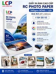 Giấy in ảnh cao cấp RC photo paper bóng 260gsm Khổ A3, 297x420mm