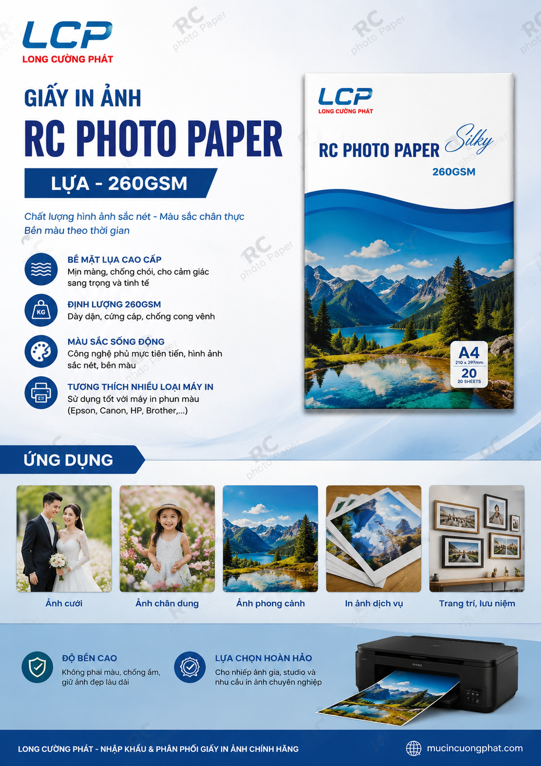 Giấy in ảnh cao cấp RC Photo paper Lụa khổ A6 (102 x 152mm) 260gsm